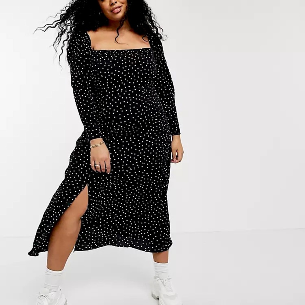 ASOS DESIGN Curve square neck midi skater dress in polka dot